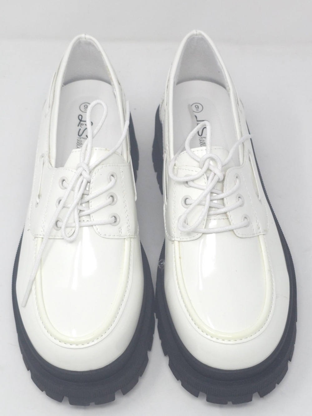 White Patent Chunky Lug Sole Lace-Up Loafers Faux Leather - Picture 10 of 10